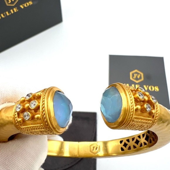 Julie Vos Iridescent Capri Blue Hinged Bangle Cuff Bracelet (retired design) - Picture 2 of 11